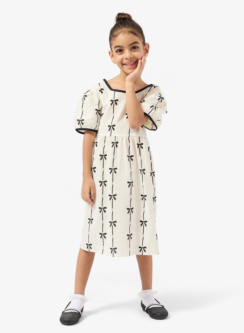 Pinata Bow Print Puff Sleeve Dress - Image 2